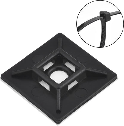 Hicarer 100 Pack Adhesive Clips for Wire Zip Tie Holder Mounts Self Adhesive Cable Base Holders Black Multi Purpose Cords Cable Tie Sticky Desk Wall Organizer