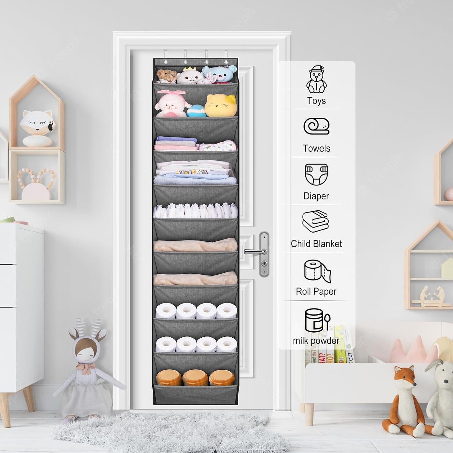 SLEEPING LAMB Over The Door Shoe Organizer for Closet with Large Deep Pockets, Narrow Shoe Rack for Door Hanging Boots Storage, Black