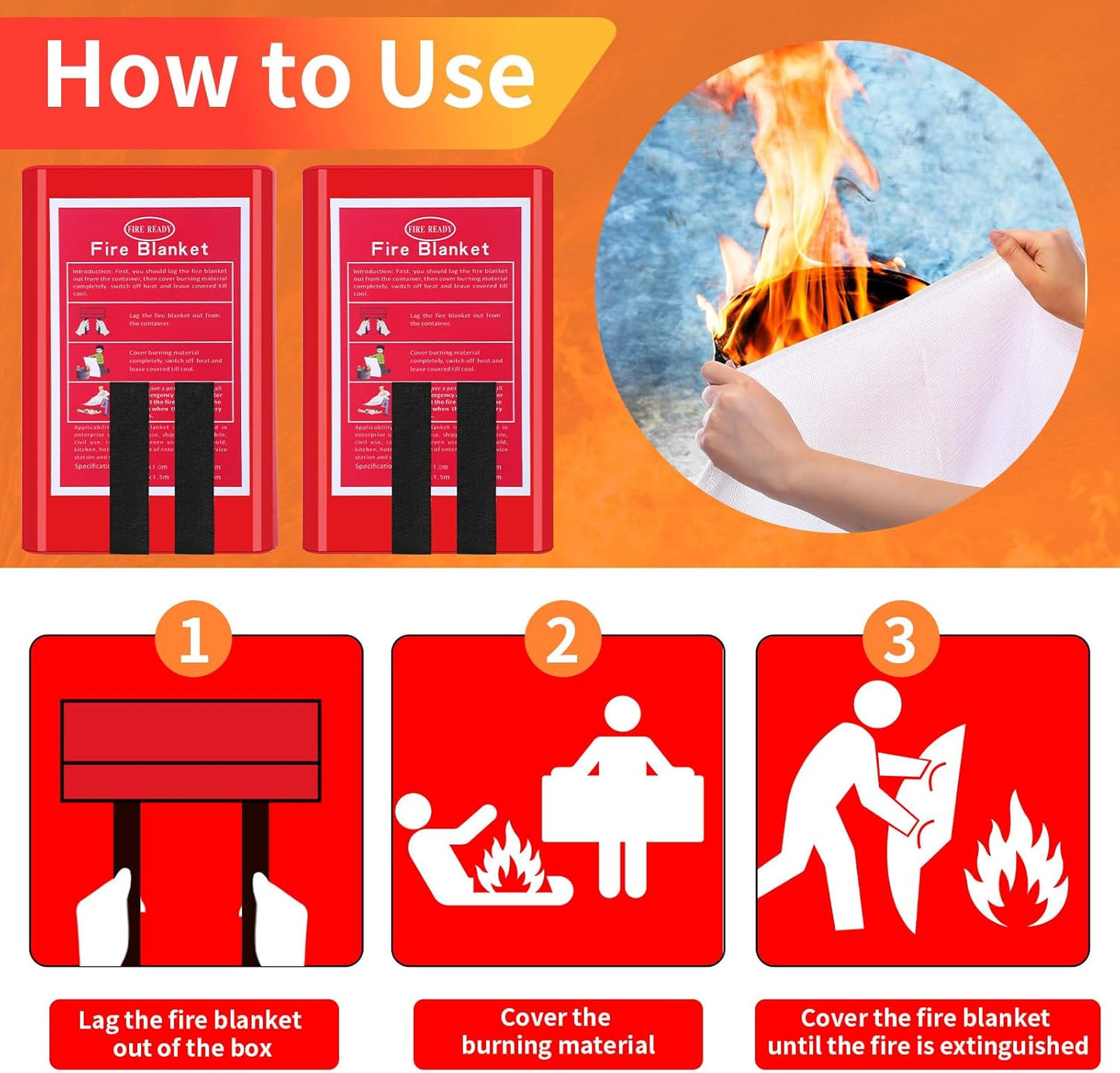 Copkim 4 Packs Fire Blanket with Box - Emergency Fire Suppression Fireproof Flame Retardant Fiberglass Survival Blanket for Home Kitchen Office Warehouse