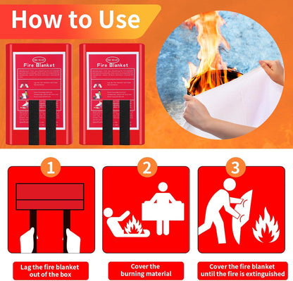 Copkim 4 Packs Fire Blanket with Box - Emergency Fire Suppression Fireproof Flame Retardant Fiberglass Survival Blanket for Home Kitchen Office Warehouse