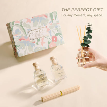 COCORRÍNA Eucalyptus Reed Diffuser Set of 3 - Eucalyptus & Moss, Clean Linen, Ocean Mist Scents, 1.7 fl oz Each, Total 5.1 oz, Scented Oil Diffusers for Home & Office