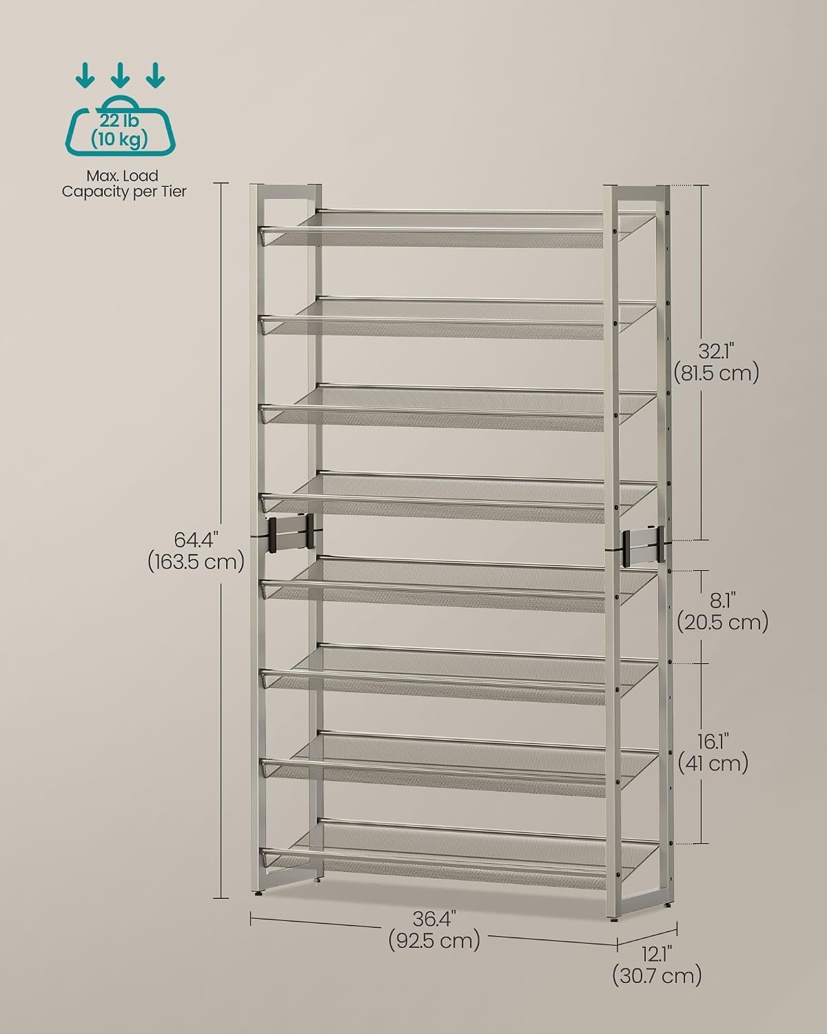 SONGMICS Shoe Rack, 12-Tier Shoe Organizer, Metal Shoe Storage for Garage, Entryway, Set of 2 6-Tier Stackable Shoe Shelf, with Adjustable Flat or Angled Shelves, Holds 48-60 Pairs, Black ULMR12B