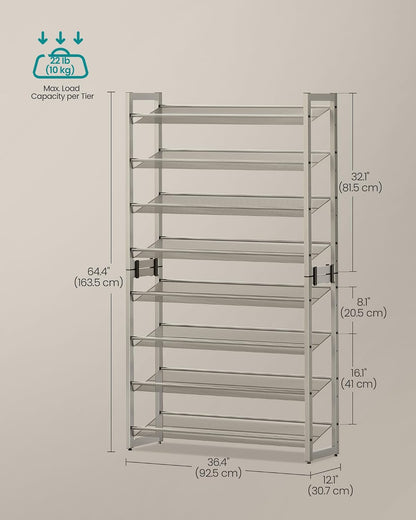 SONGMICS Shoe Rack, 12-Tier Shoe Organizer, Metal Shoe Storage for Garage, Entryway, Set of 2 6-Tier Stackable Shoe Shelf, with Adjustable Flat or Angled Shelves, Holds 48-60 Pairs, Black ULMR12B