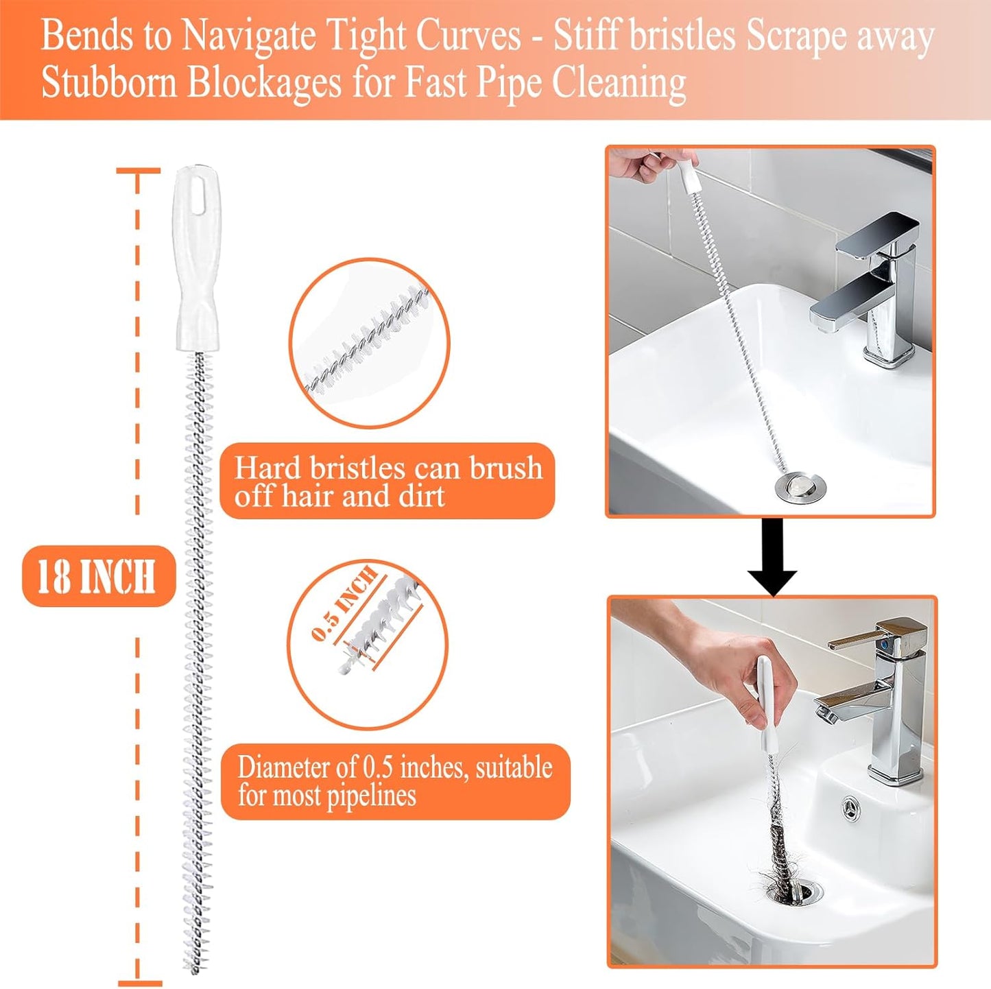 Drain Snake Auger 33 Ft, Plumbing Snake Drain Hair Clog Removal Tool, Heavy Duty Snake Auger, Sink Unclogger Drain Cleaner Tool for Bathroom Kitchen Tub Shower Drain Clog Remover with Gloves