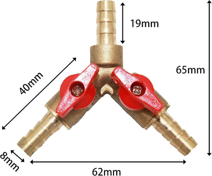Joywayus 3/8" ID Hose Barb, Y Shaped Type 3 Way Brass Shut Off Ball Valve Fitting Large Flow Upgraded Version