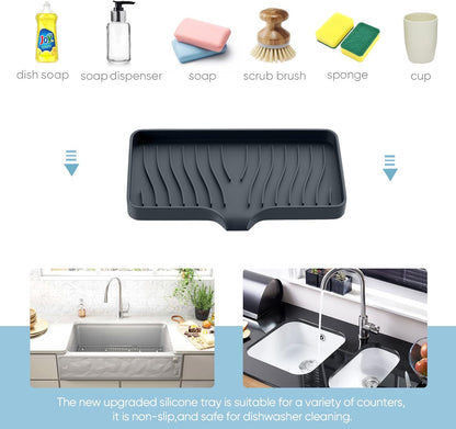 Kitchen Sink Tray,Self Draining Kitchen Soap Tray Soap Holder Silicone Sponge Holder for Kitchen Sink,Kitchen Bathroom Sink Caddy Sink Organizer for Sponge,Soap Dispenser,Dish Scrubber,Palm Brush