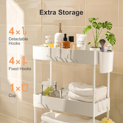Pipishell Slim Storage Cart with Wheels - Bathroom Cart Organizer Storage, 4 Tier Rolling Carts for Bathroom, Laundry Room, Kitchen, Narrow Space, Black PIUC05