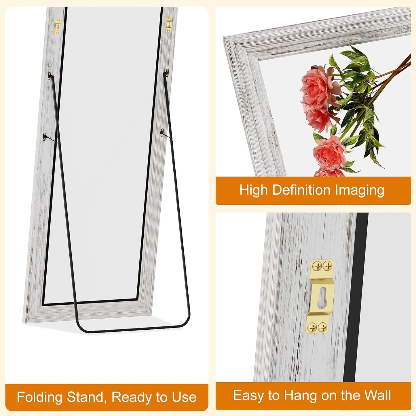 ZHUNFA Full Length Mirror, 71x32 Inch Full Length Mirror Wall Mounted | Vertical Hanging, Leaning Standing for Bedroom, Living Room, Rectangular Wooden Frame, Log Color.
