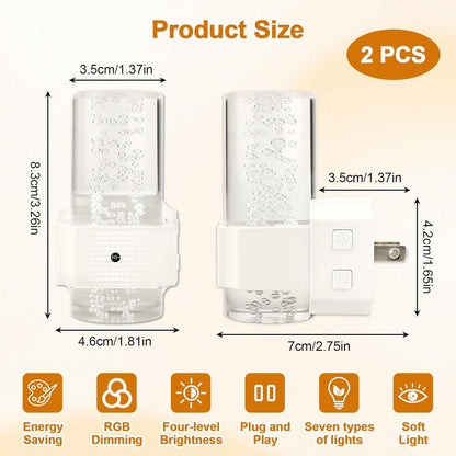Night Lights Plug into Wall, 2 Pack Acrylic Stair Light, 7 Colors Dimmable Nightlight with 0-100 LM Adjustable Brightness, 3000K Plug in Wall Lamp with Dusk to Dawn Sensor, for Bedroom, Hallway