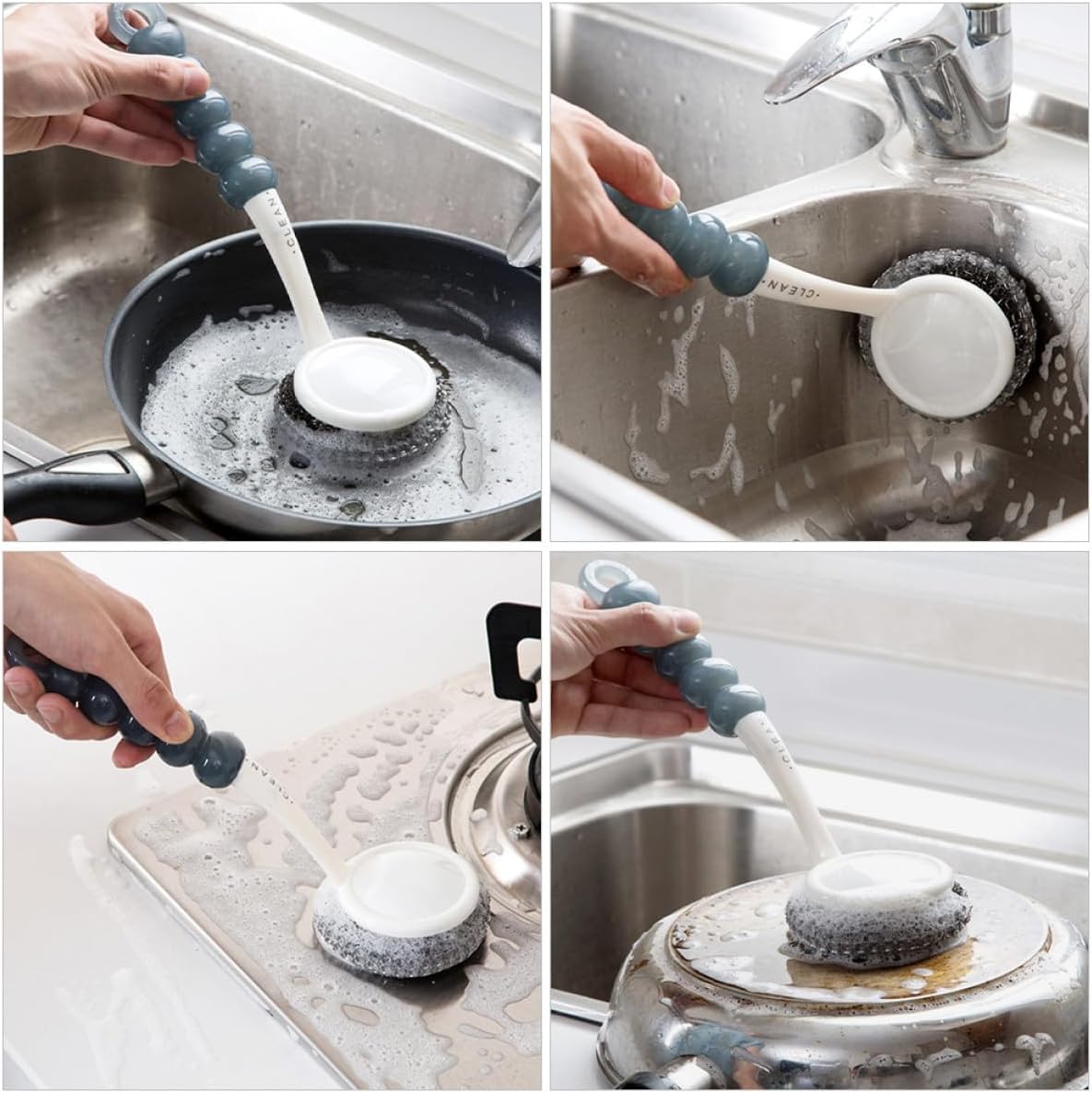 Healeved Kitchen Dish Scrubber with Handle, Small Steel Wire Scrubbing Brush for Pots and Pans, Household Non-Scratch Kitchen Cleaning Brush for Dishwashing and Sink Cleaning