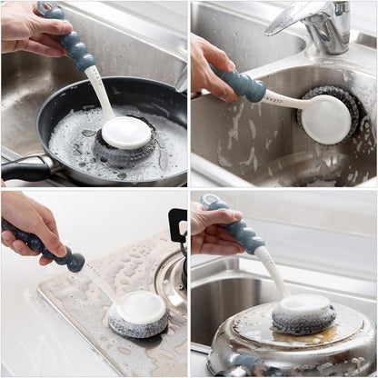 Healeved Kitchen Dish Scrubber with Handle, Small Steel Wire Scrubbing Brush for Pots and Pans, Household Non-Scratch Kitchen Cleaning Brush for Dishwashing and Sink Cleaning