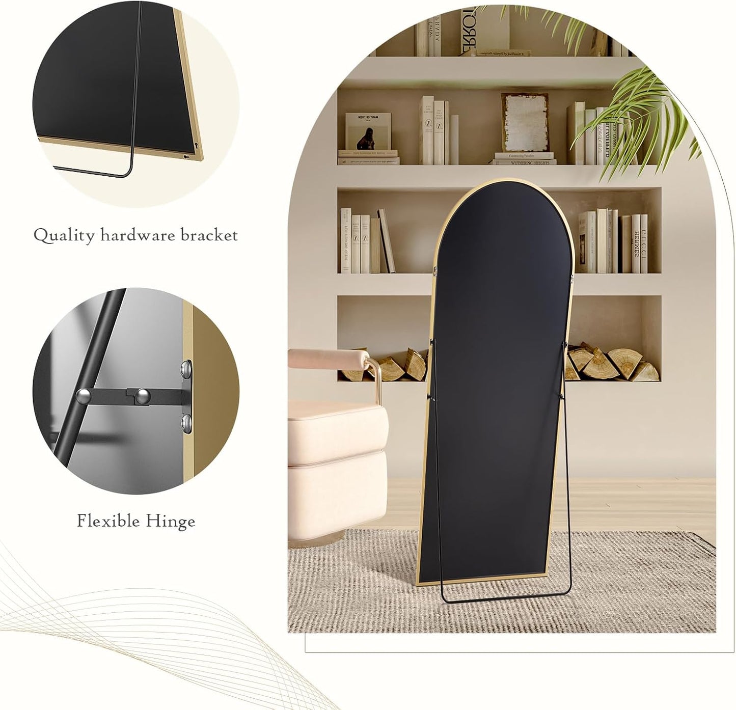 59"x16" Arched Full Length Mirror, Full Body Mirror with Leaning or Standing, Floor Standing Aluminum Frame for Bedroom, Livingroom, Cloakroom, Black