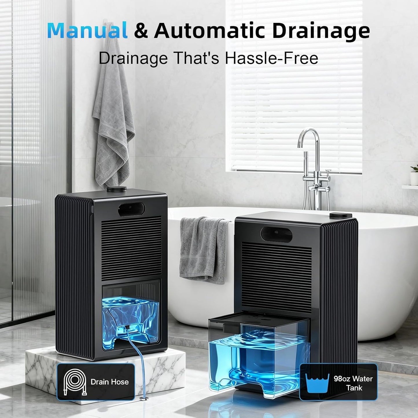 98 OZ Small Dehumidifier for Home 1000 Sq Ft, Quiet Dehumidifier with Drain Hose, Auto Shut-Off, Sleep Mode, 7-Color Light for Basement, Bedroom, Bathroom, Closet, RV (Sliver White)