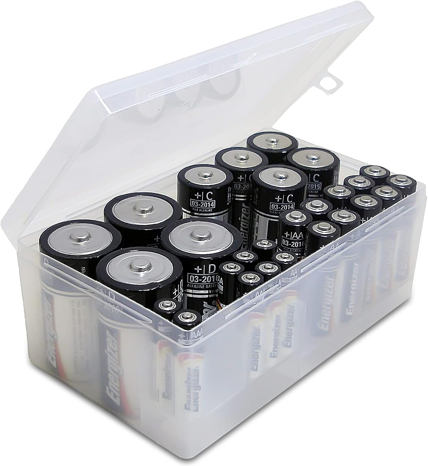 Massca Battery Storage Organizer Pack of 2 - Our Battery Organizer Stores AAA, AA, C and D size. Holds up to 34 batteries Per Pack of our Battery Case Multi Purpose battery holder