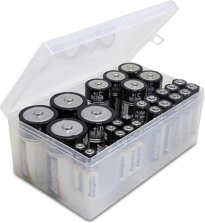 Massca Battery Storage Organizer Pack of 2 - Our Battery Organizer Stores AAA, AA, C and D size. Holds up to 34 batteries Per Pack of our Battery Case Multi Purpose battery holder
