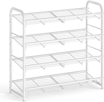 SONGMICS Stackable Shoe Rack, 4 Tier Metal Shoes Rack Storage Shelf, Holds up to 16 Pairs Shoes, Adjustable Slanted Shelves Shoe Tower Organizer for Closet Entryway Small Spaces, Black