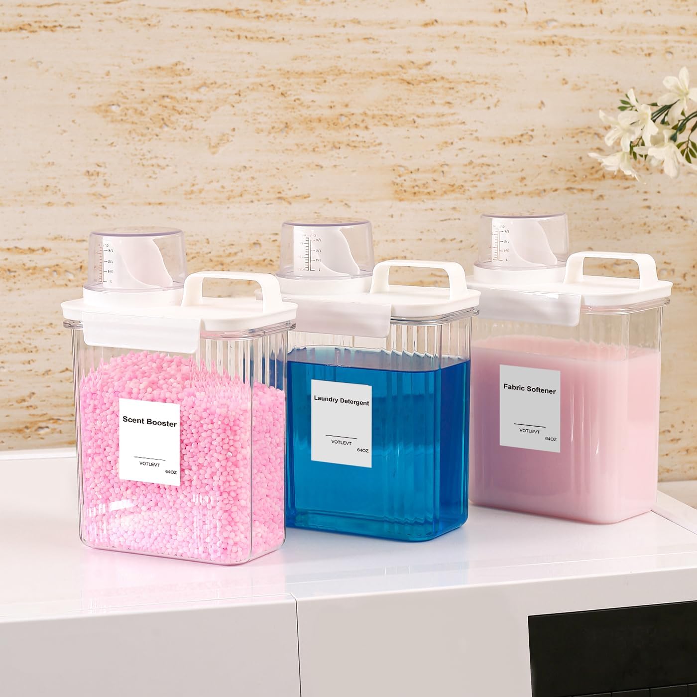 60OZ Liquid Laundry Detergent Dispenser, Laundry Soap Dispenser, Clear Plastic Fabric Softener Holder and Container, Laundry Room Organization and Storage, 2 Pack