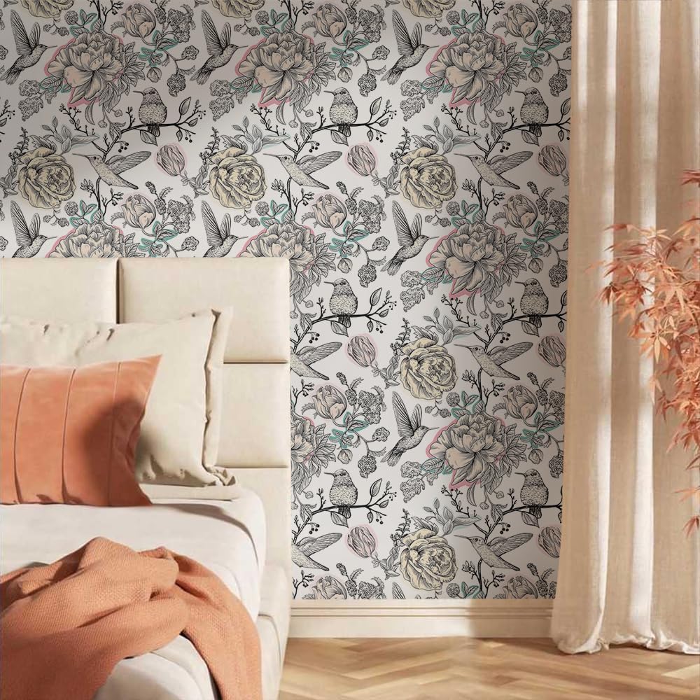 MuralPeel Dark Blue/Yellow Leaf Floral Peel and Stick Wallpaper Vintage Easy Peel Off Self Adhesive Removable Stick on Wall Paper for Kitchen Cabinet Renter Friendly