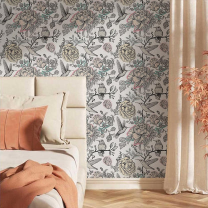 MuralPeel Dark Blue/Yellow Leaf Floral Peel and Stick Wallpaper Vintage Easy Peel Off Self Adhesive Removable Stick on Wall Paper for Kitchen Cabinet Renter Friendly