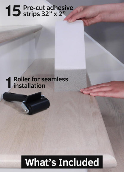 FINEHOUS 32"x4" Non-Slip Stair Treads Tape (15-Pack) - Clear Anti-Slip Indoor Strips