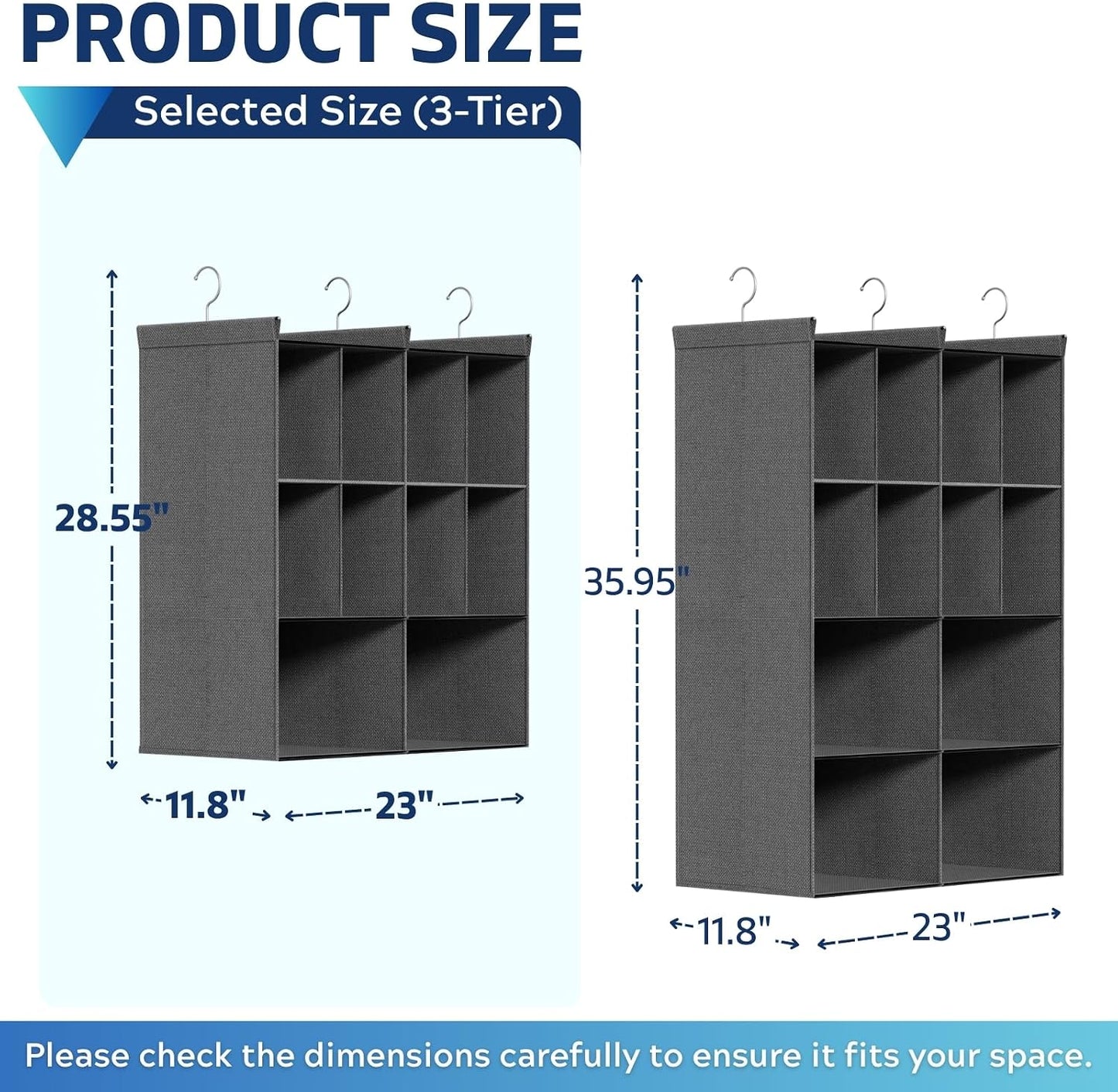 Ofiray-home 6 Tier Hanging Closet Organizer, 16 Compartments Sweater Organizer for Closet with 3 Sturdy Hooks, Closet Organizers and Storage, Wardrobe, Rv, Garment Rack, Grey