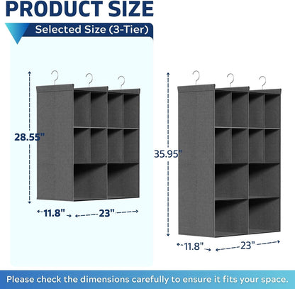 Ofiray-home 6 Tier Hanging Closet Organizer, 16 Compartments Sweater Organizer for Closet with 3 Sturdy Hooks, Closet Organizers and Storage, Wardrobe, Rv, Garment Rack, Grey
