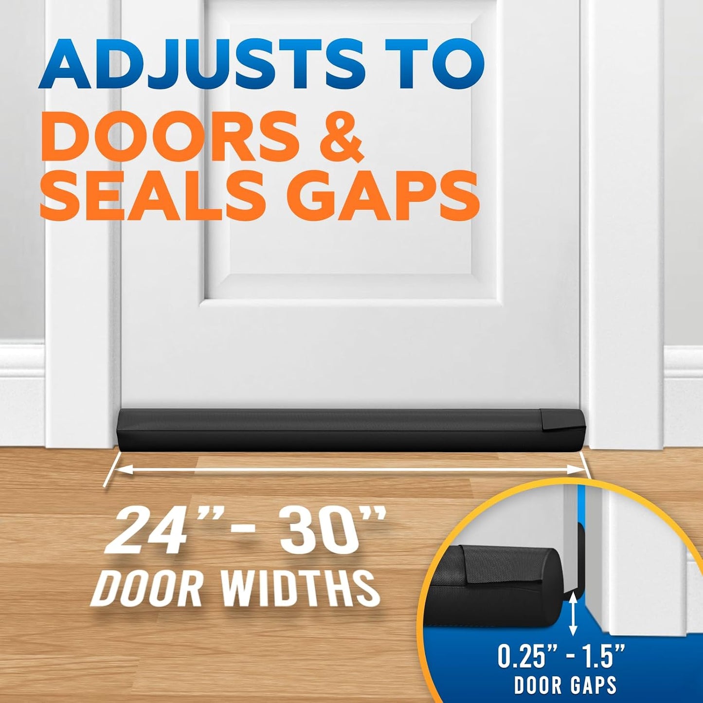 Comfyanno Under Door Draft Stopper - Bottom Door Seal & Gap Filler- Fits 30” to 36” Door, Block Noise, Sound, Air, Bugs, Dust, Easy to Install, Double Side Block, No Adhesive, Black