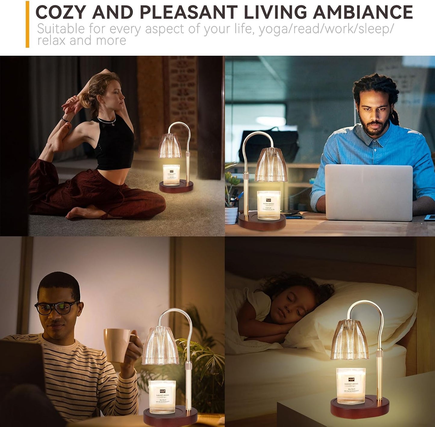 Candle Warmer Lamp with 3 Bulbs, Adjustable Height Dimmable Candle Warmer with Timer, Candle Lamp with Charming Gift Box Ribbon,Birthday Gifts for Women Mom, House Warming Gifts New Home Decor