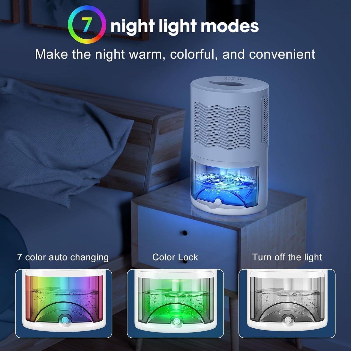 Small Dehumidifier for Bedroom up to 1000 Sq.Ft, 68 OZ Water Tank Dehumidifier for Home with Auto Shut-Off, Mini Dehumidifier with 7 Color LED Lights for Bathroom, Basement, Closet, Garage, RV