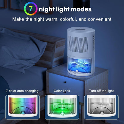 Small Dehumidifier for Bedroom up to 1000 Sq.Ft, 68 OZ Water Tank Dehumidifier for Home with Auto Shut-Off, Mini Dehumidifier with 7 Color LED Lights for Bathroom, Basement, Closet, Garage, RV
