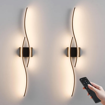KARTOOSH Battery Operated Wall Sconces Set of Two with Remote Control, Dimmable/3 Colors/Night-Light/Timer/Memory, Gold Modern Wireless LED Sconce for Living Room, Hallway, Bedroom, 27.5 Inch (2 Pack)