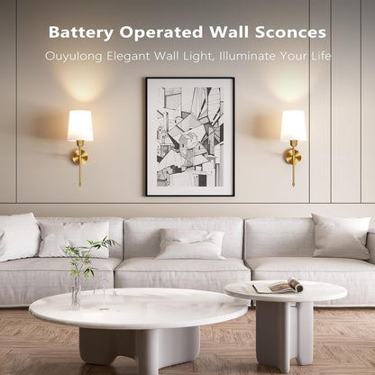 Ouyulong Battery Operated Wall Sconces Set of 2, Wireless Rechargeable Dimmable Wall Light with RGB Bulb and Remote for Bedroom, Living Room, Hallway (Gold)