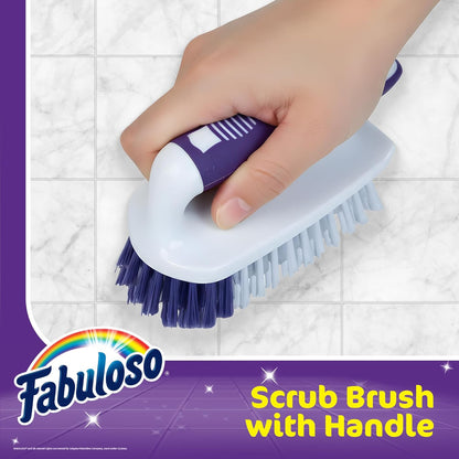 Fabuloso Cleaning Brush, Compact Hand Scrub Brush with Easy Grip Rubber Texture for Kitchen, Bathroom, Tile, Baseboards and Floors, Firm Bristles for Indoor Surface Cleaning, White & Purple, 6 Inch