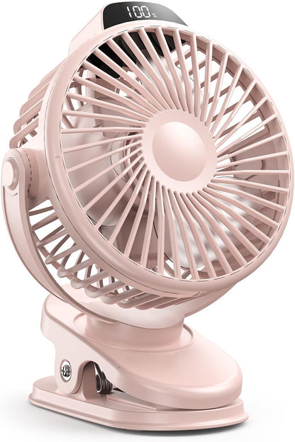 Koonie Portable Clip On Fan, Small Rechargeable Battery Operated, 3 Speed Mini clamp Fan With LED Display, 360° Rotate Personal Cooling Desk Fan for Stroller Bed Travel Camping Golf Gym