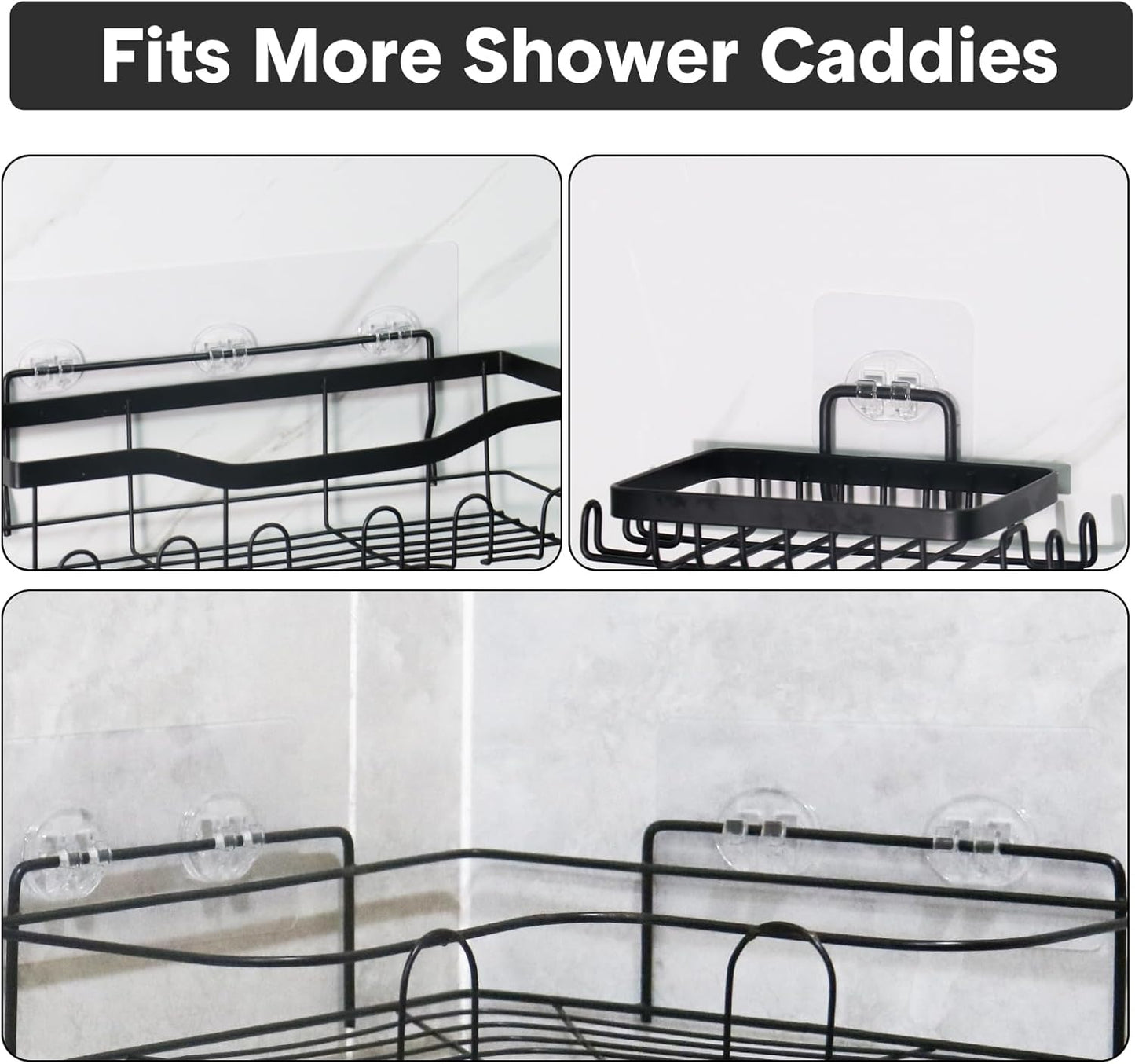 14 Pack Shower Caddy Adhesive Replacement, Transparent Strong Adhesive Hooks, No Drilling, Waterproof Wall Hooks for Shower Caddy, Bathroom Storage Shelves and Kitchen Racks