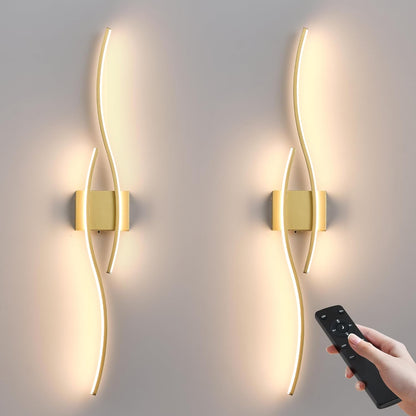 KARTOOSH Battery Operated Wall Sconces Set of Two with Remote Control, Dimmable/3 Colors/Night-Light/Timer/Memory, Gold Modern Wireless LED Sconce for Living Room, Hallway, Bedroom, 27.5 Inch (2 Pack)