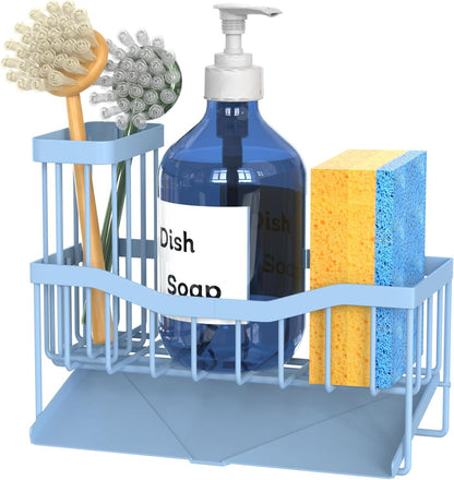 Maifan Sink Caddy Sponge Holder for Kitchen with Brush Holder and Stainless Steel Self Drain Tray, Rustproof Kitchen Sink Organizer for Sponge, Soap Dispenser Storage Accessories (Lacquer Silver)