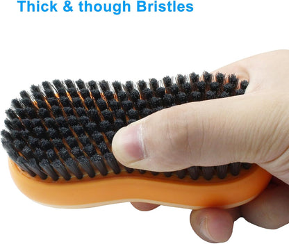 Hitefu 2 Pack Double Sided Laundry Stain Brush with Silicone Surface, Soft Bristle Scrub Brush for Shoes, Clothes, Underwhere & Fabric Cleaning (Blue & Orange)