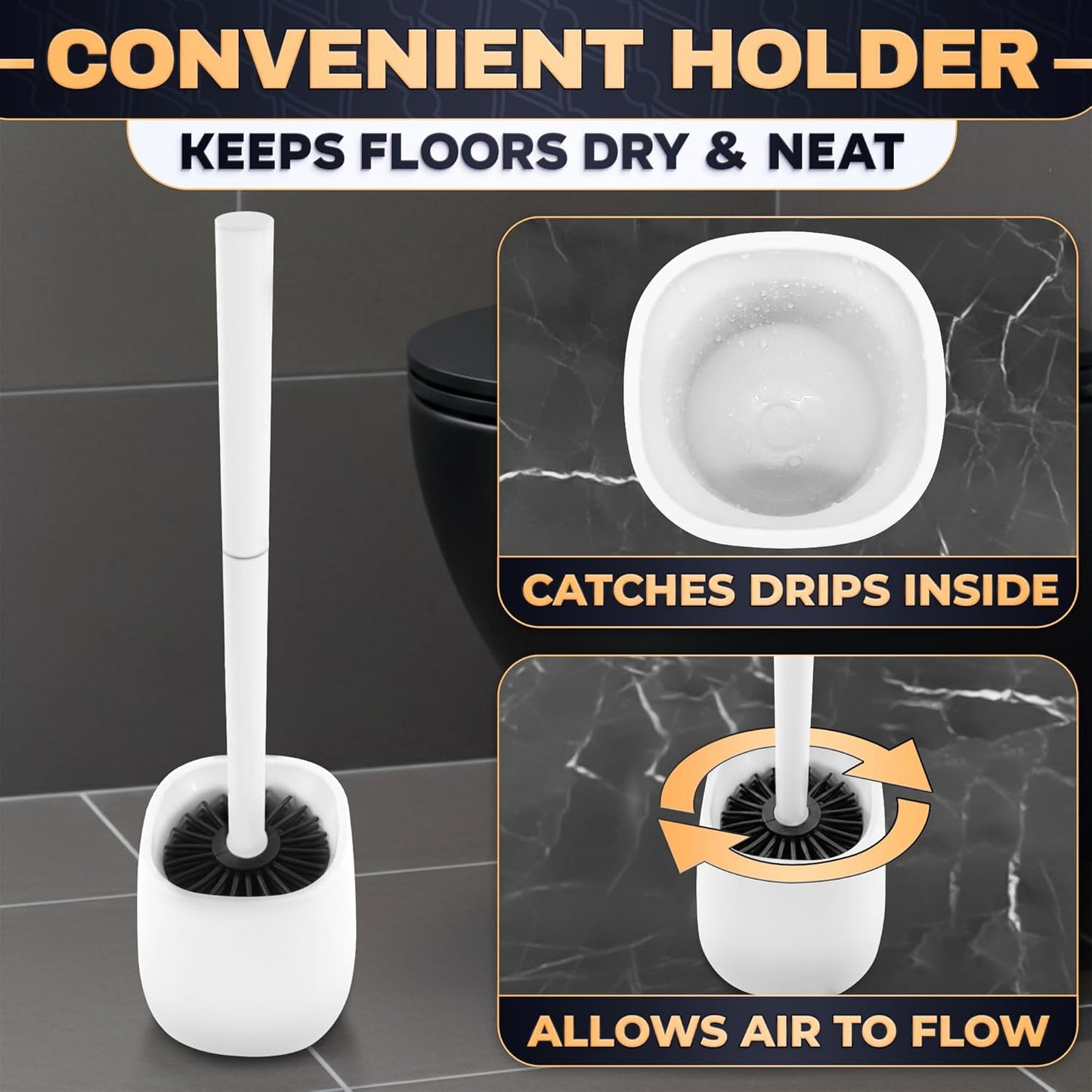 Silicone Toilet Brush and Holder Set - Cream RV Toilet Brush with Holder, Flexible Head, Soft Bristles, Detachable Handle and Freestanding Base, Compact Bathroom Cleaning Tool with Minimalistic Design