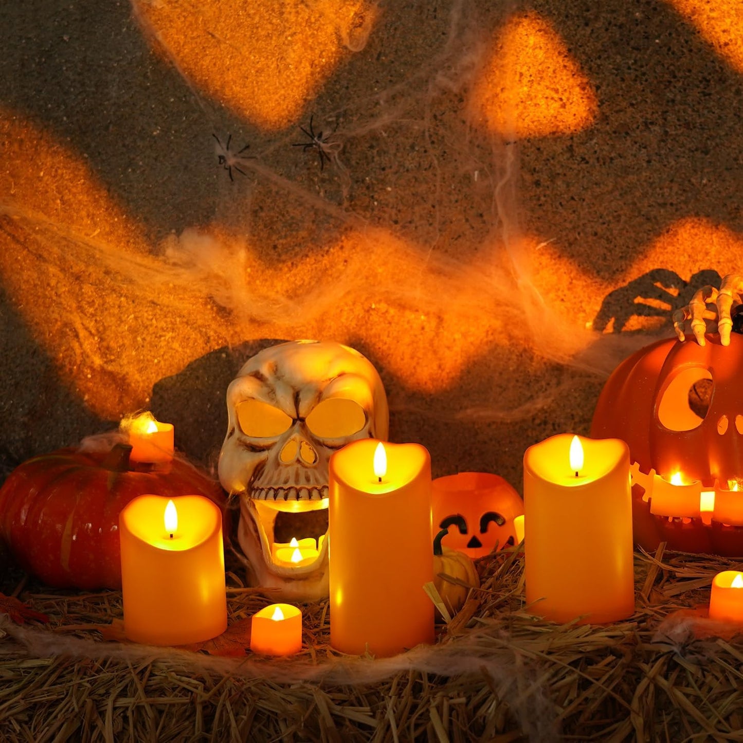 Homemory Black Flameless Candles, Halloween Candles Battery Operated with Remote and Timer, Flickering LED Pillar Candle for Theme Party, Holiday Decor, Set of 3