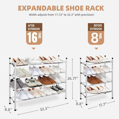 STORAGE MANIAC Expandable Shoe Rack for Closet, 8 Pairs Stackable Small Shoe Rack, Metal Adjustable Shoes Organizer for Entryway, Hallway, Garage, Front Door, Shoes Shelves, Black 2 Tier