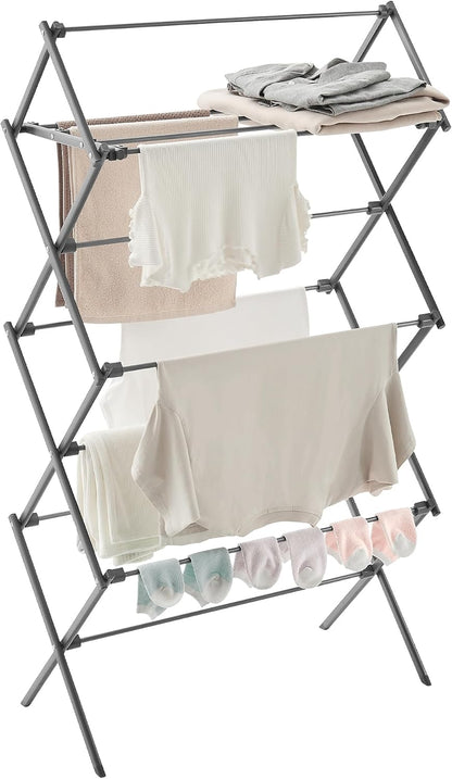 SONGMICS Foldable Clothes Drying Rack, Laundry Drying Rack, Clothes Airer, Steel Frame, 14.6 x 29.5 x 53.2 Inches, Easy Assembly, Indoor Outdoor Use, White ULLR770W01