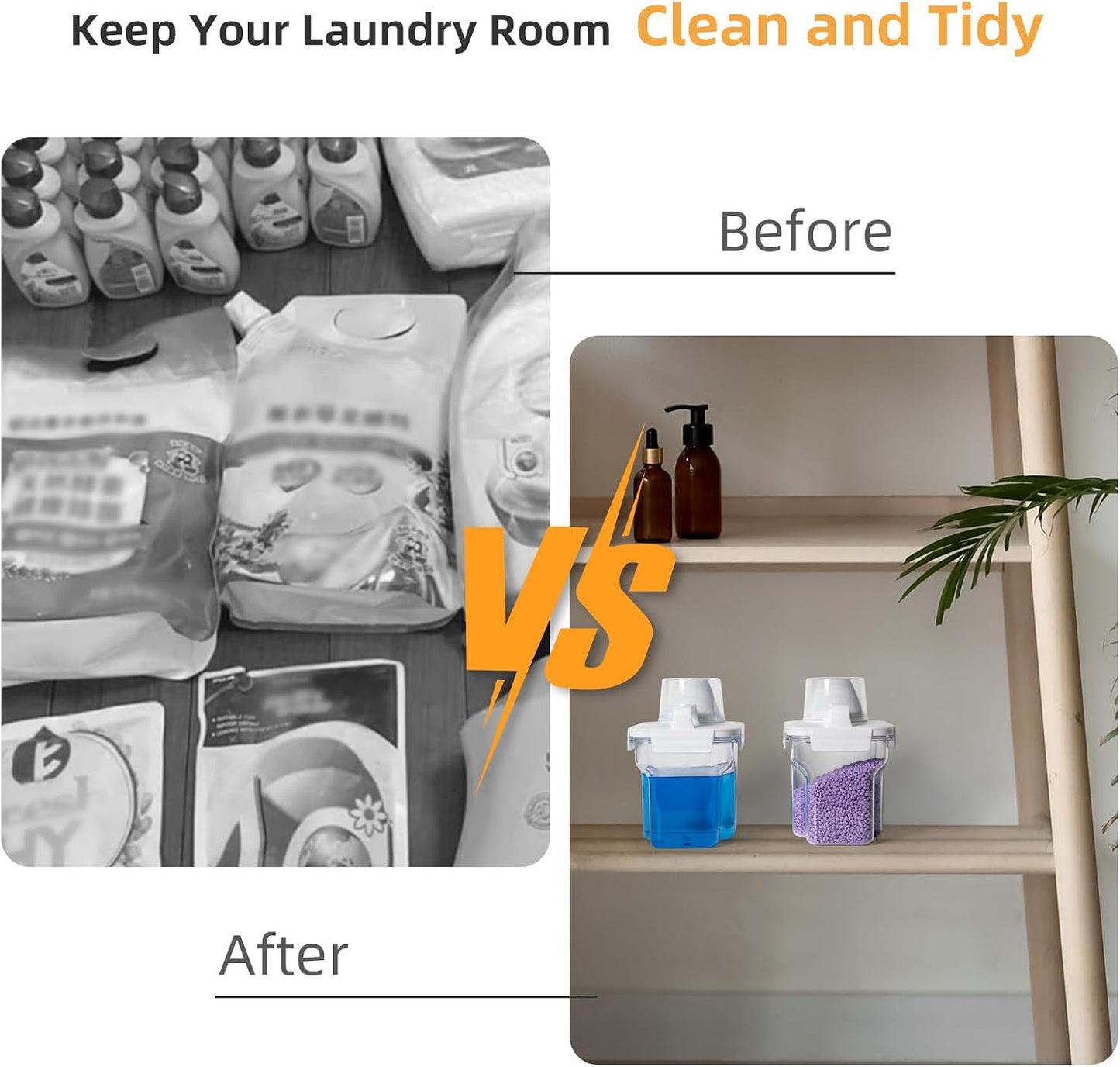 G2 GO2GETHER Laundry Detergent Container,2Pack -68oz Laundry Detergent Dispenser with 5 labels for Laundry Room, Laundry Scent Beads, Powder,Bleach,Soap,Fabric Softener Storage and Organization.