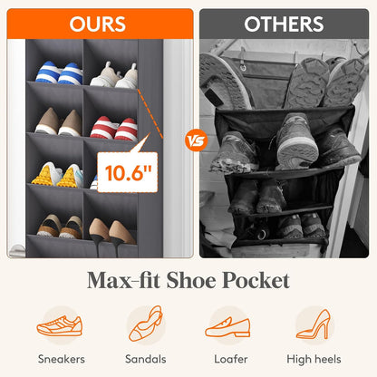 Lifewit 6 Tier Over the Door Shoe Organizer with 11 Large Deep Pockets, Fabric Hanging Shoes Shelf for Closet, Dorm Storage, Fit Up to 12 Pair Shoe Rack Holder for Sneakers, Boots, Gray