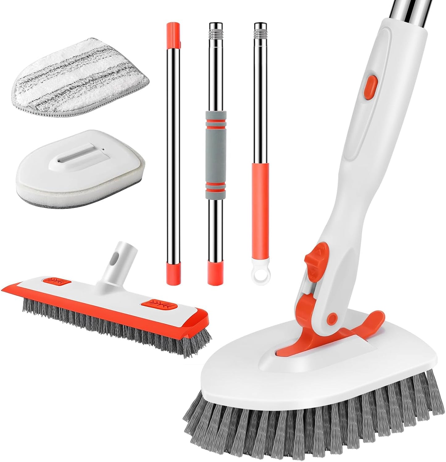 SetSail Tile Tub Scrubber Brush 3-in-1 Shower Scrubber with 52-inch Adjustable Long Handle Shower Cleaner Brush and 3 Detachable Replacement Brush Heads for Cleaning Bathroom Kitchen Walls Tub Tile