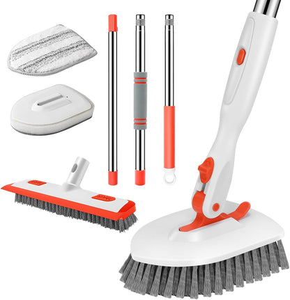 SetSail Tile Tub Scrubber Brush 3-in-1 Shower Scrubber with 52-inch Adjustable Long Handle Shower Cleaner Brush and 3 Detachable Replacement Brush Heads for Cleaning Bathroom Kitchen Walls Tub Tile