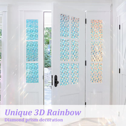 Windimiley 3D Diamond Frosted Window Privacy Film, Static Cling No-Glue Removable Vinyl, UV Blocking Heat Control for Bathroom Bedroom Door, 17.5 x 78.7 inch