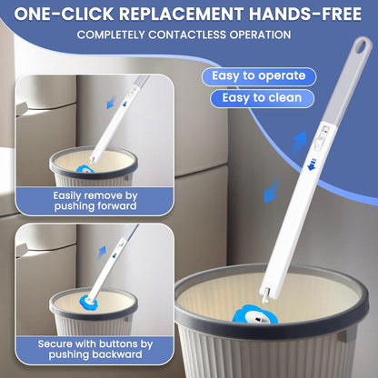 Toilet Brush and Holder - No Touch Wall Mount Disposable Bowl Cleaners Set,Snap-On Quick Cleanup Hygienic Wand,for Small Condos,Compact Bachelor Apartments and Quick Daily Cleanups