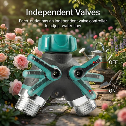 2 Way Garden Hose Splitter, Heavy Duty Metal Y Hose Connector with Shut Off Valves, Dual Outlet Water Spigot Splitter for 3/4" Garden Hose, Leak-Proof Design with Rubberized Grips