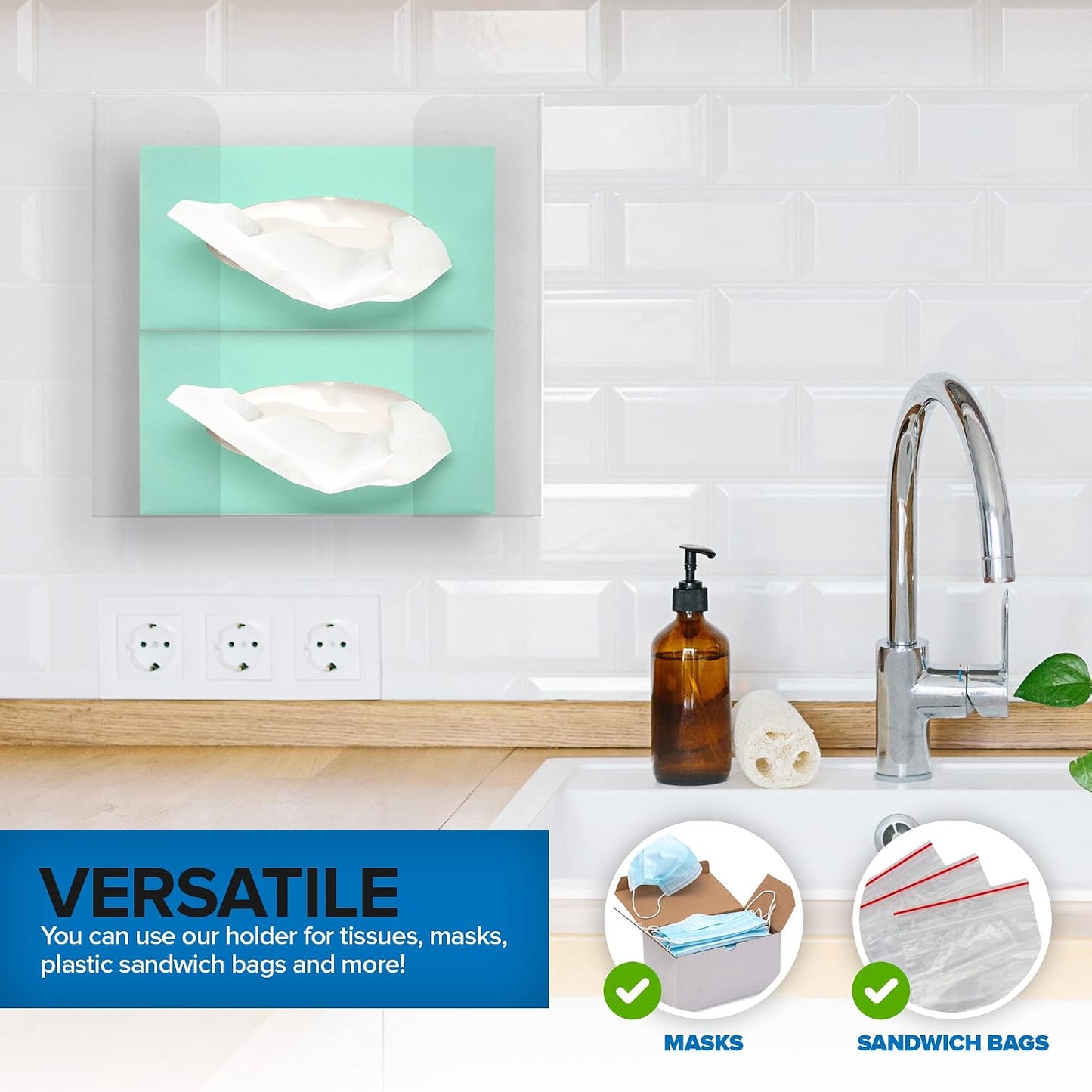 Stock Your Home Triple Acrylic Gloves Dispenser, Tissue Box Shelf, Glove Holder Wall Mount, For Kitchen, Cleaning Closet, Lab, Exam, Office